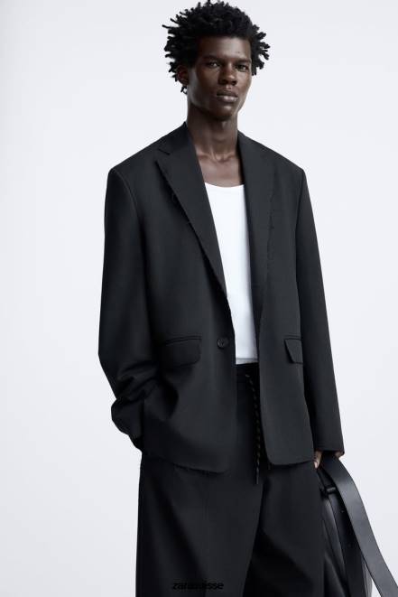 Zara vêtements P66V1160 Hommes blazer à bordure irrégulière noir
