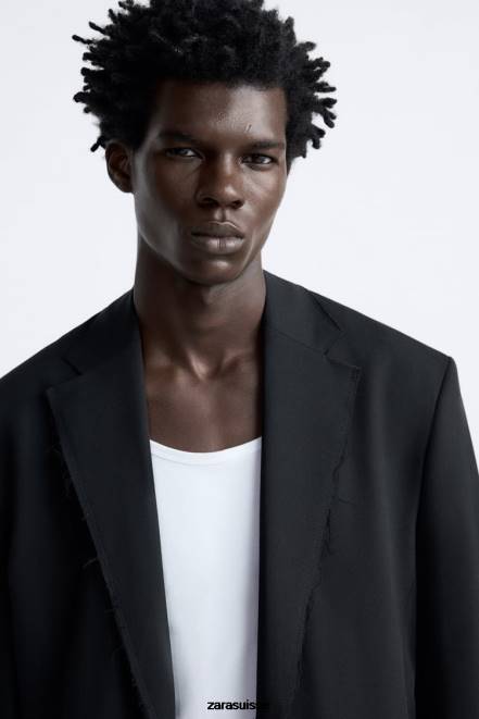 Zara vêtements P66V1160 Hommes blazer à bordure irrégulière noir