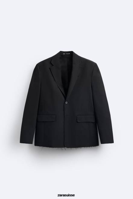Zara vêtements P66V1160 Hommes blazer à bordure irrégulière noir