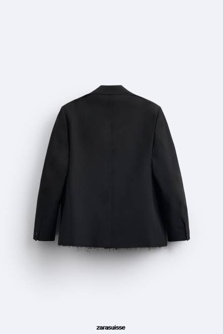 Zara vêtements P66V1160 Hommes blazer à bordure irrégulière noir