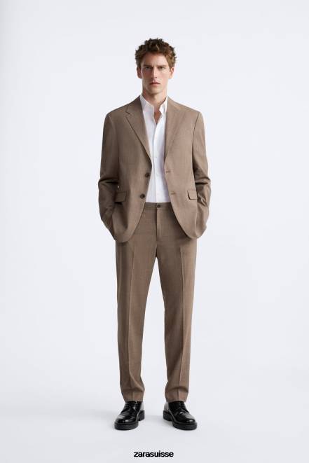 Zara vêtements P66V1162 Hommes veste de costume à carreaux marron taupe