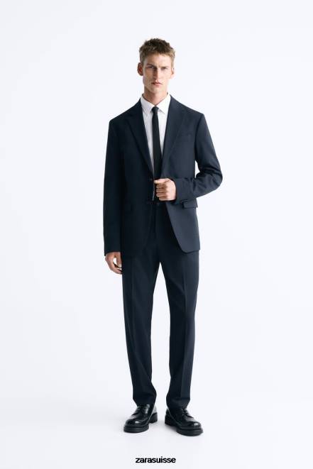 Zara vêtements P66V1163 Hommes veste de costume à carreaux bleu marine