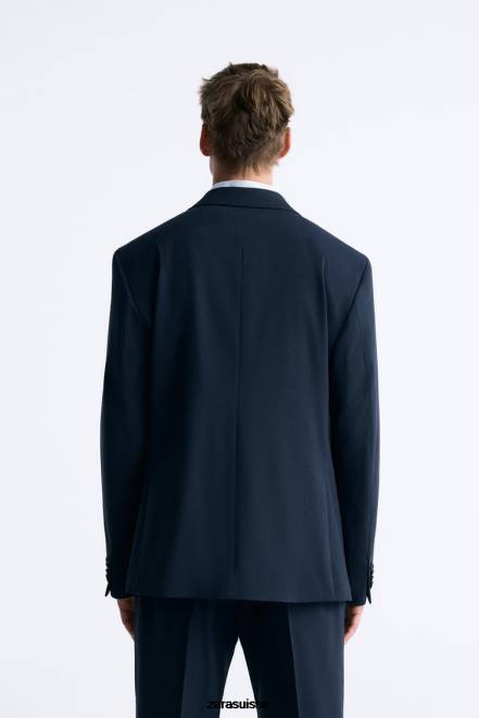 Zara vêtements P66V1164 Hommes costume pied-de-poule bleu marine