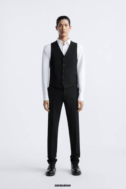Zara vêtements P66V1166 Hommes gilet slim noir
