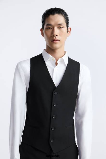 Zara vêtements P66V1166 Hommes gilet slim noir