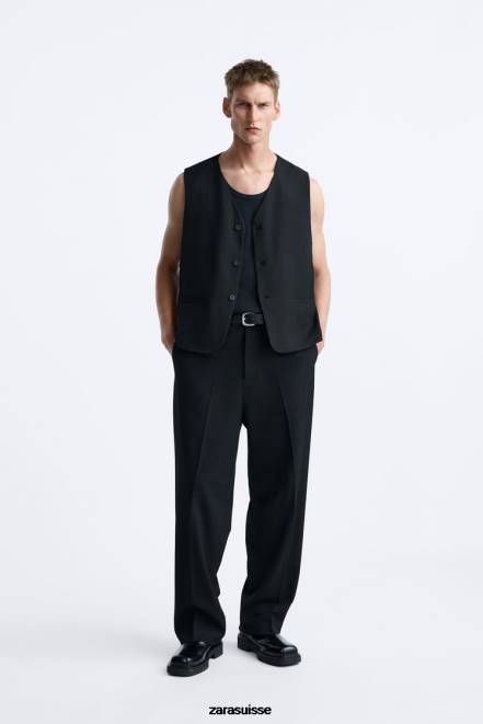 Zara vêtements P66V1167 Hommes gilet boutonné noir
