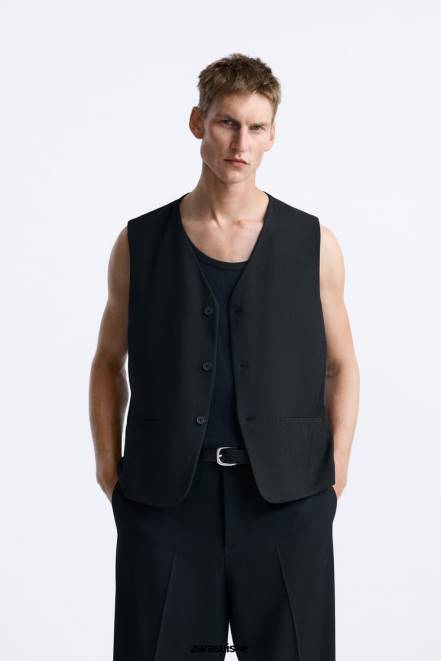 Zara vêtements P66V1167 Hommes gilet boutonné noir