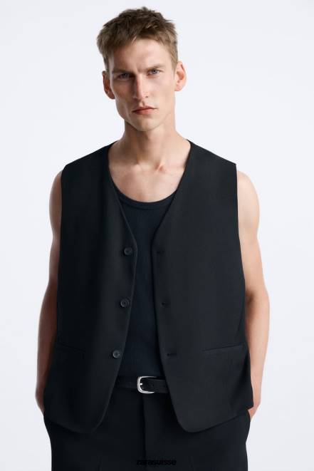 Zara vêtements P66V1167 Hommes gilet boutonné noir
