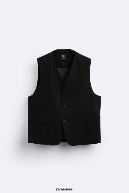 Zara vêtements P66V1167 Hommes gilet boutonné noir