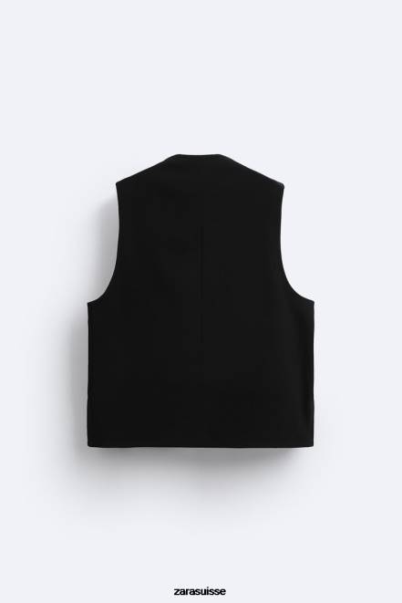Zara vêtements P66V1167 Hommes gilet boutonné noir