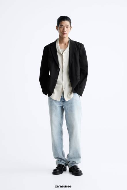 Zara vêtements P66V1168 Hommes blazer en seersucker noir