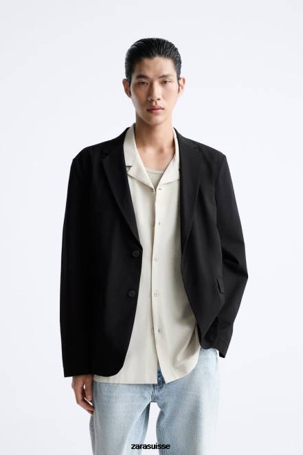 Zara vêtements P66V1168 Hommes blazer en seersucker noir