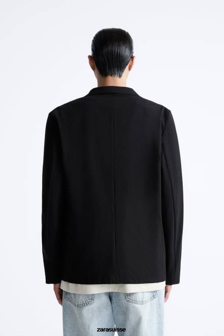 Zara vêtements P66V1168 Hommes blazer en seersucker noir