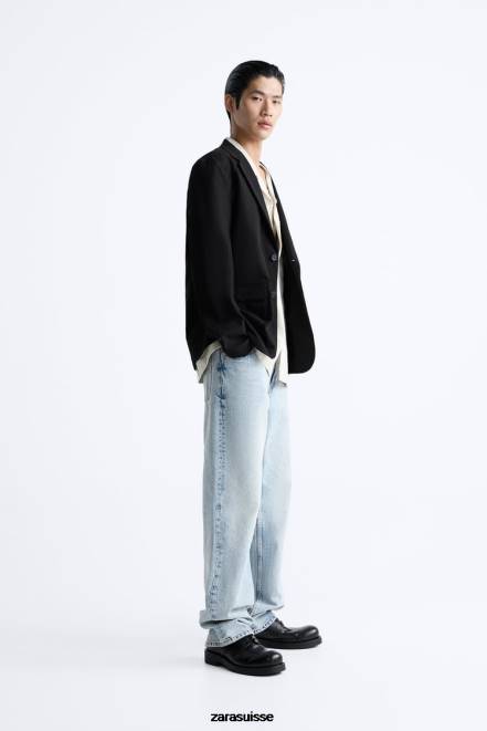 Zara vêtements P66V1168 Hommes blazer en seersucker noir