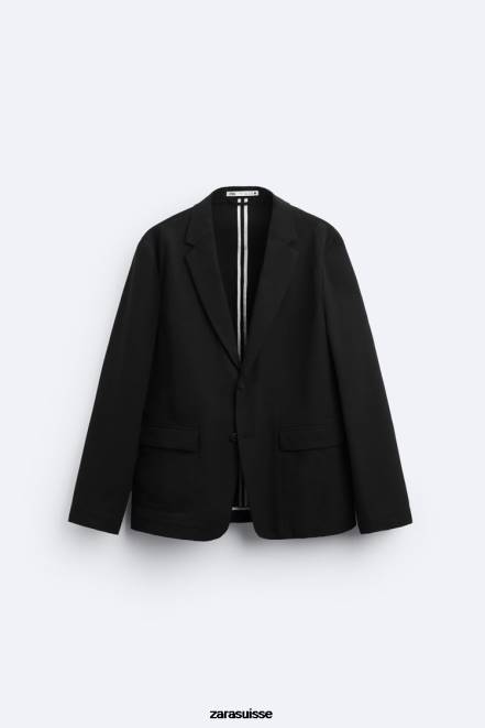 Zara vêtements P66V1168 Hommes blazer en seersucker noir