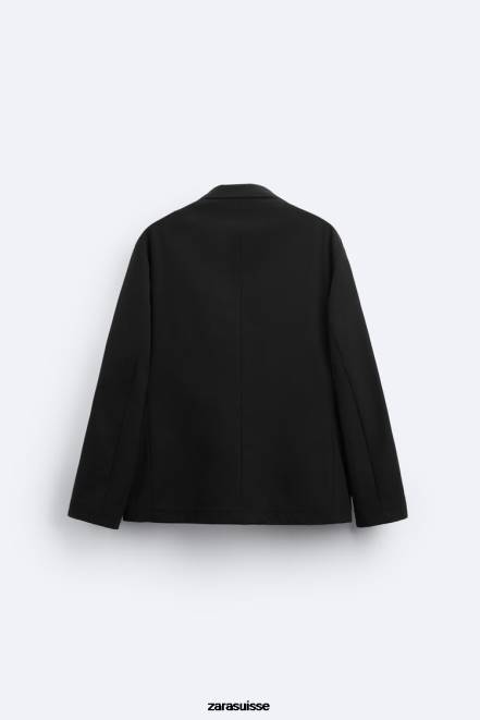 Zara vêtements P66V1168 Hommes blazer en seersucker noir