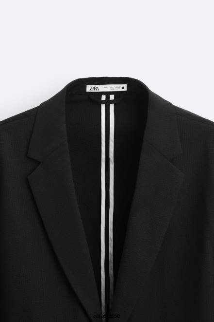 Zara vêtements P66V1168 Hommes blazer en seersucker noir