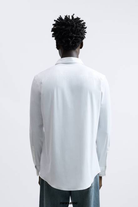 Zara vêtements P66V1000 Hommes chemise extensible blanc