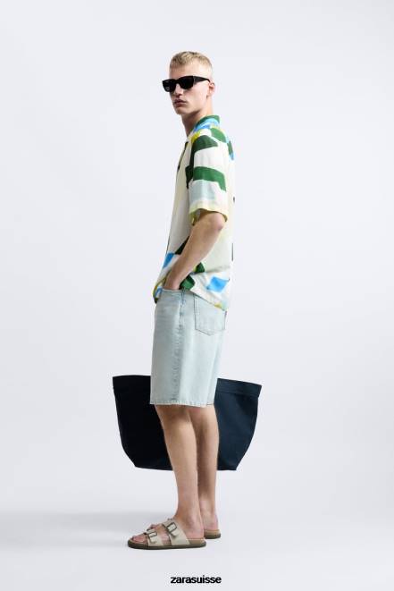 Zara vêtements P66V1004 Hommes chemise à imprimé abstrait bleu