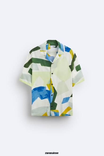 Zara vêtements P66V1004 Hommes chemise à imprimé abstrait bleu