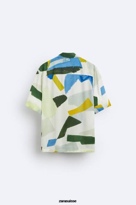 Zara vêtements P66V1004 Hommes chemise à imprimé abstrait bleu
