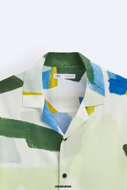 Zara vêtements P66V1004 Hommes chemise à imprimé abstrait bleu