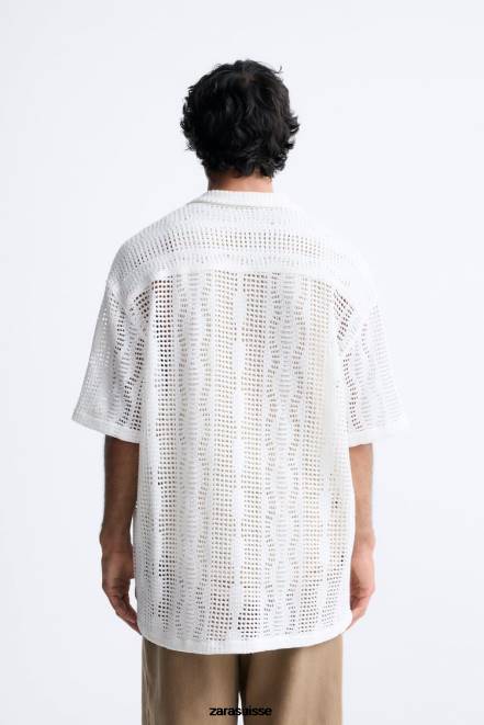 Zara vêtements P66V1005 Hommes chemise texturée au crochet écru