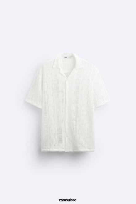 Zara vêtements P66V1005 Hommes chemise texturée au crochet écru