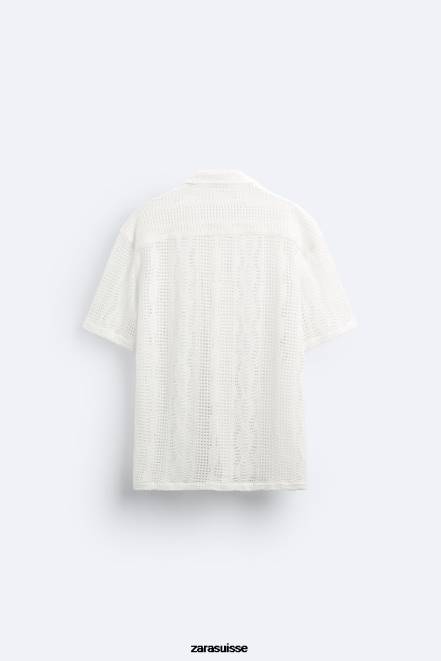 Zara vêtements P66V1005 Hommes chemise texturée au crochet écru