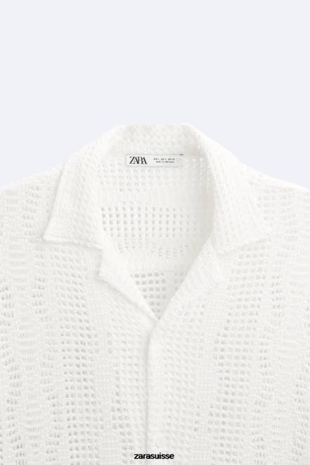 Zara vêtements P66V1005 Hommes chemise texturée au crochet écru