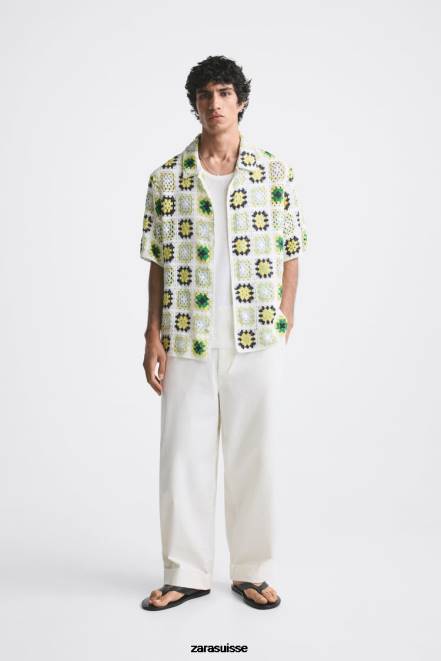 Zara vêtements P66V1007 Hommes chemise patchwork au crochet multicolore