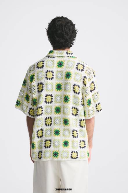 Zara vêtements P66V1007 Hommes chemise patchwork au crochet multicolore