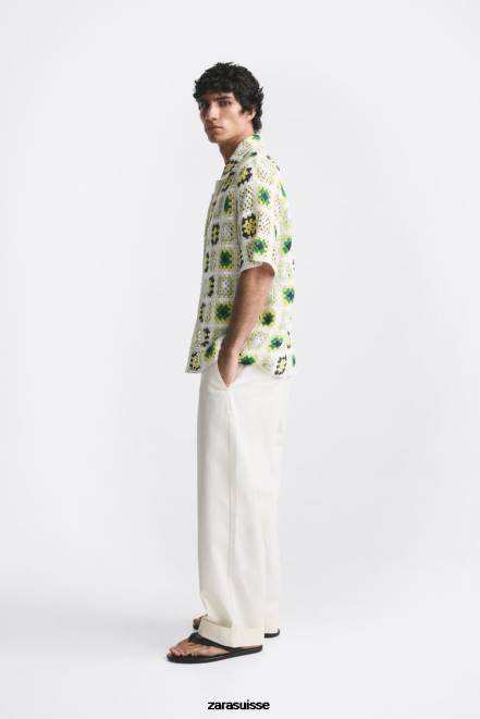 Zara vêtements P66V1007 Hommes chemise patchwork au crochet multicolore