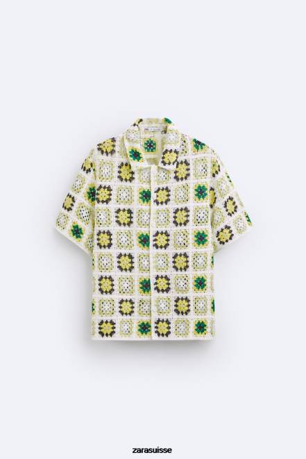 Zara vêtements P66V1007 Hommes chemise patchwork au crochet multicolore