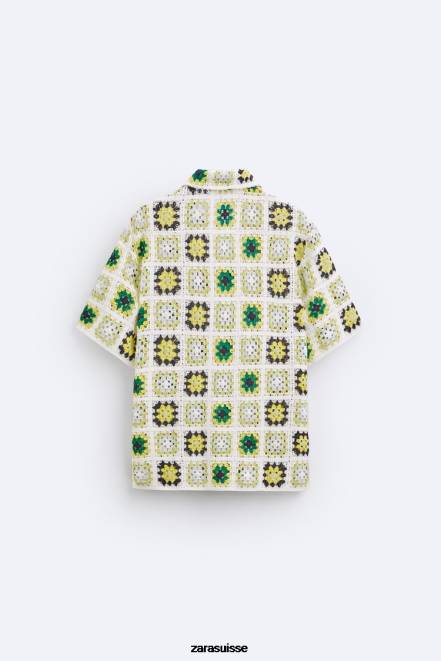 Zara vêtements P66V1007 Hommes chemise patchwork au crochet multicolore