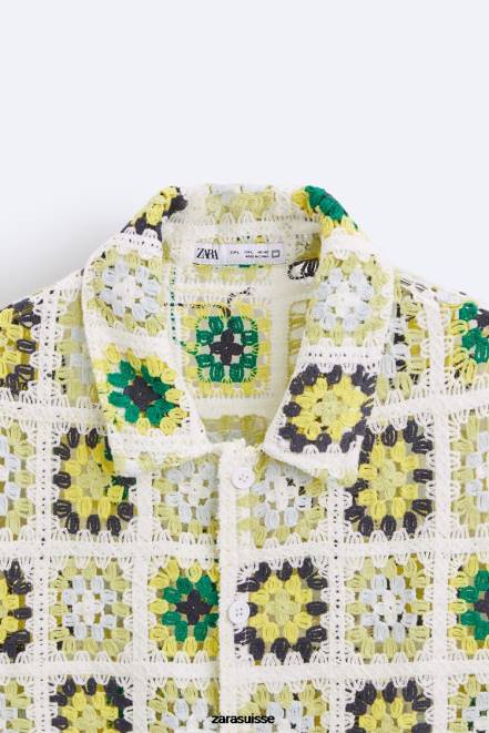 Zara vêtements P66V1007 Hommes chemise patchwork au crochet multicolore