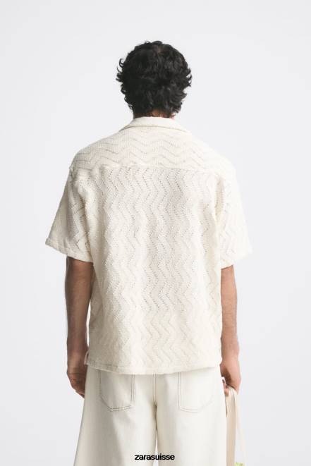 Zara vêtements P66V1008 Hommes chemise structurée blanc d'huître