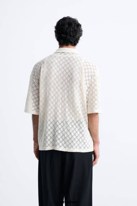 Zara vêtements P66V1009 Hommes chemise texturée au crochet beige