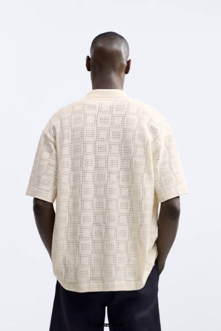 Zara vêtements P66V1011 Hommes chemise au crochet écru