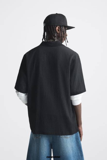 Zara vêtements P66V1014 Hommes chemise texturée noir