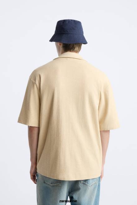 Zara vêtements P66V1015 Hommes chemise coupe décontractée écru