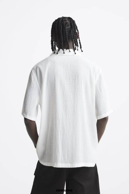 Zara vêtements P66V1016 Hommes chemise texturée blanc