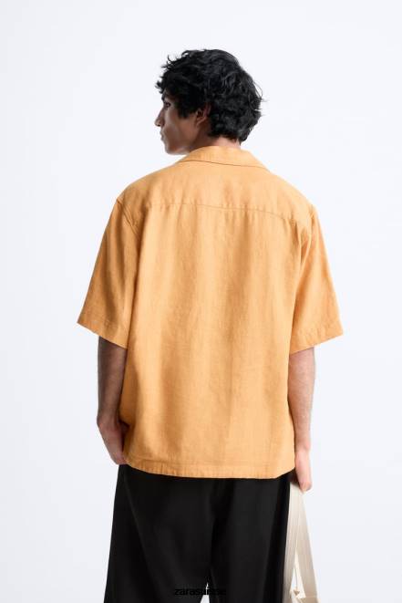 Zara vêtements P66V1022 Hommes Chemise 100% lin orange