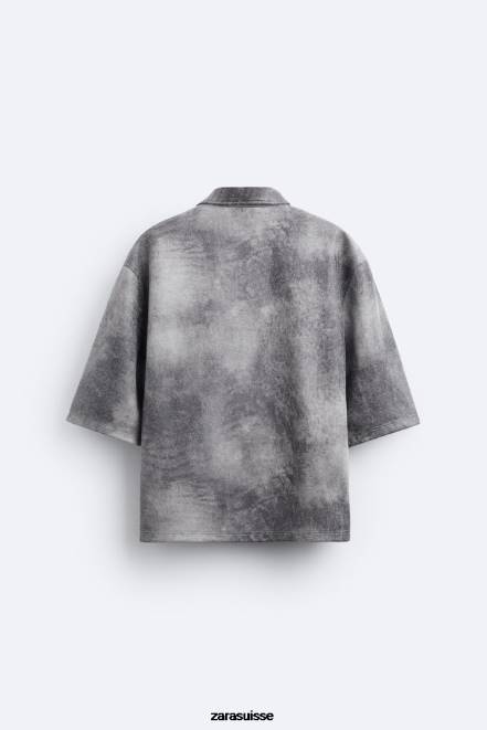 Zara vêtements P66V1169 Hommes surchemise délavée en faux suède gris anthracite