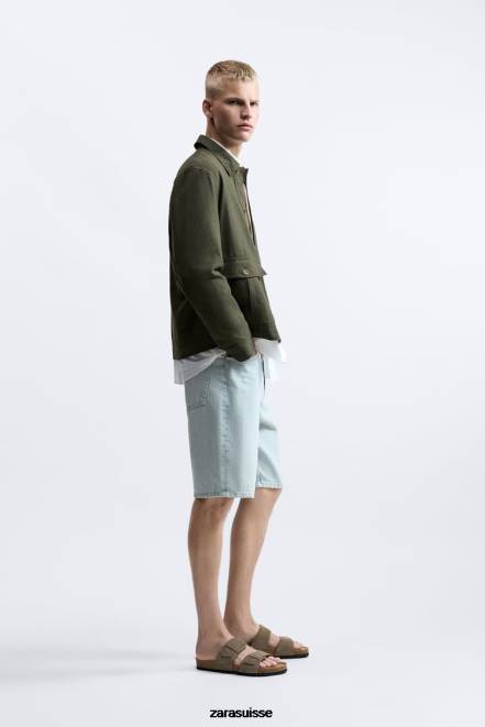Zara vêtements P66V1172 Hommes surchemise lin - coton kaki
