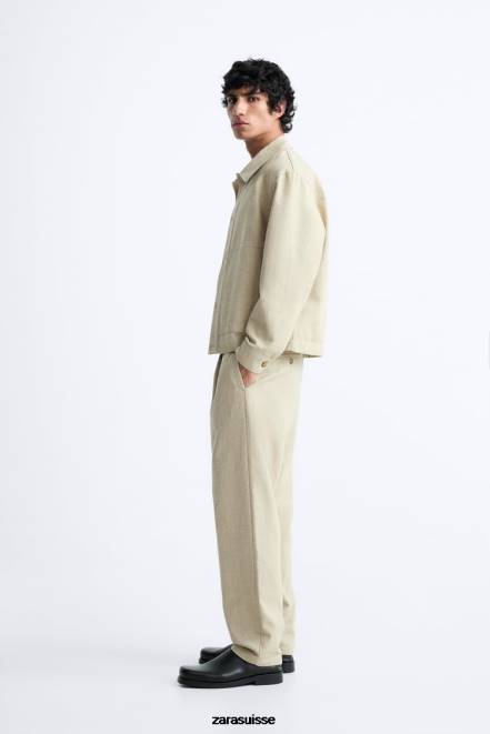 Zara vêtements P66V1174 Hommes surchemise rustique à tissage texturé marron taupe