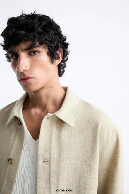 Zara vêtements P66V1174 Hommes surchemise rustique à tissage texturé marron taupe