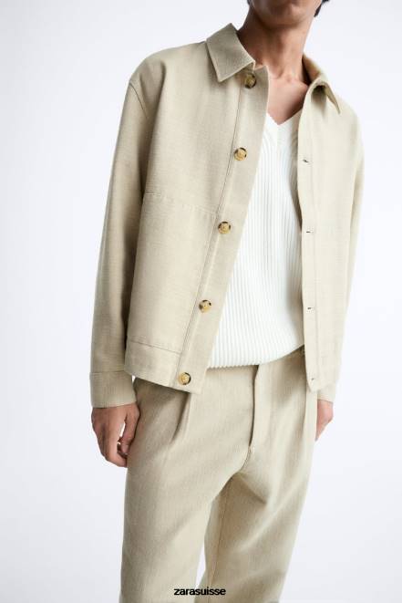 Zara vêtements P66V1174 Hommes surchemise rustique à tissage texturé marron taupe