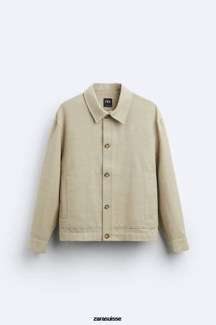 Zara vêtements P66V1174 Hommes surchemise rustique à tissage texturé marron taupe