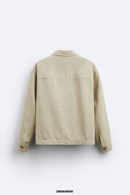 Zara vêtements P66V1174 Hommes surchemise rustique à tissage texturé marron taupe